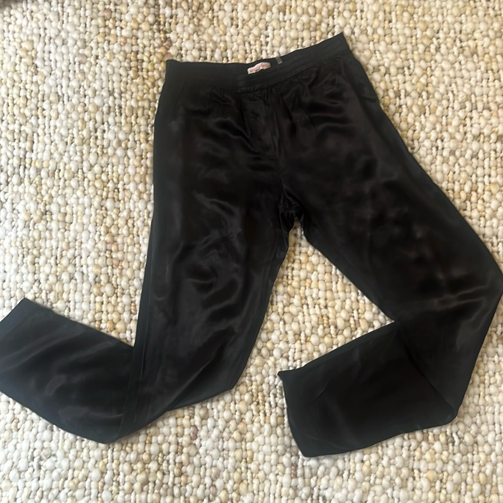Rebecca Taylor Black Shiny Silk Trim Pull On Tapered Leg Soft Pant Size 4